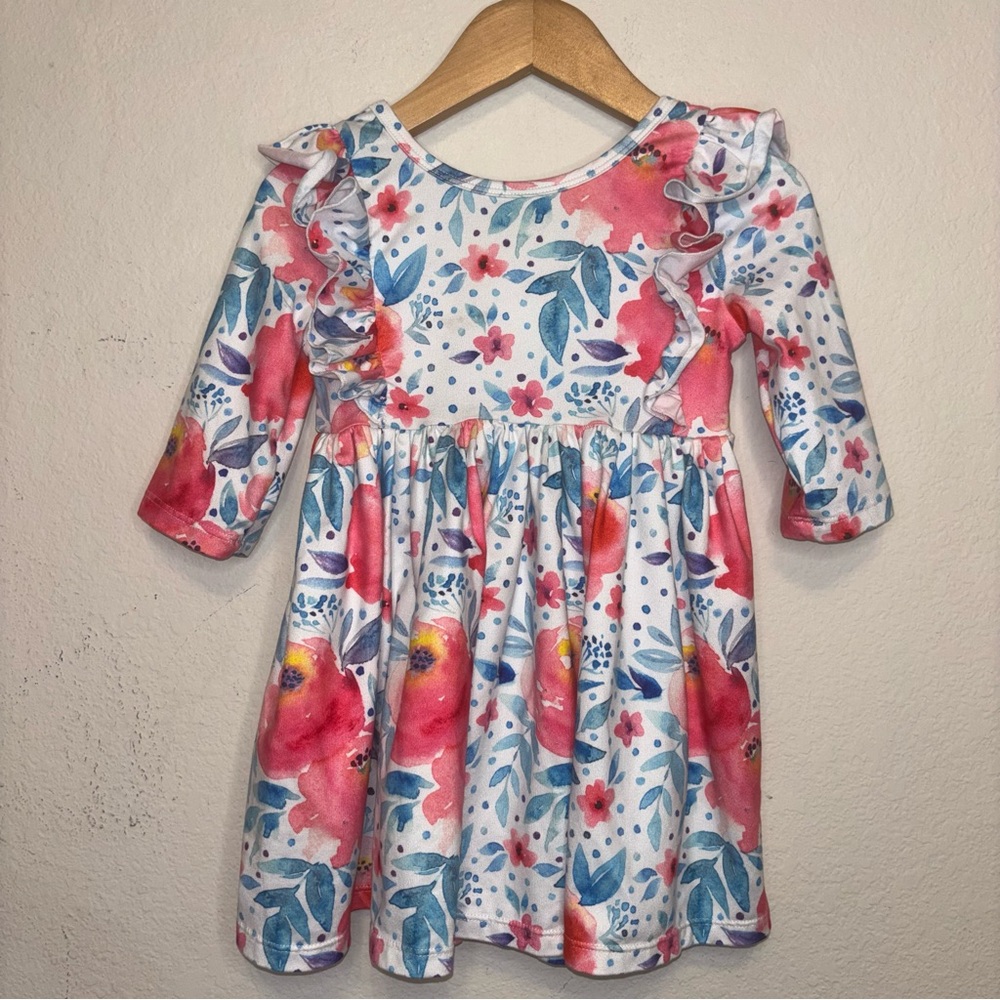 Mila & Rose Floral Ruffle Dress - Pink & green size 3T
